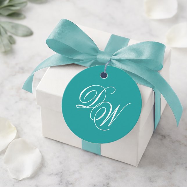 Aquamarine Wedding Monogram Classic Simple Calligr Geschenkanhänger (Von Creator hochgeladen)