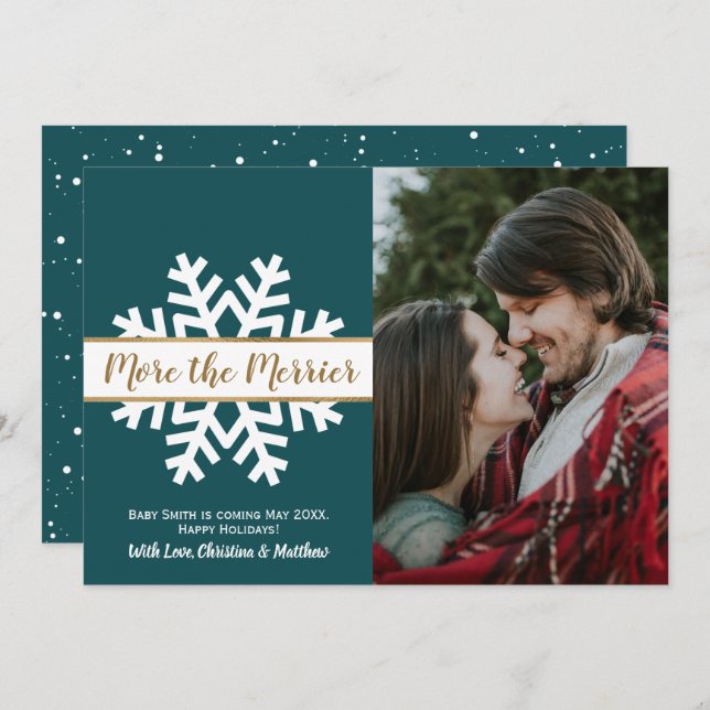 Aquamarine Weihnachtsankündigung des Weißen Fotos Ankündigung (Vorne/Hinten)