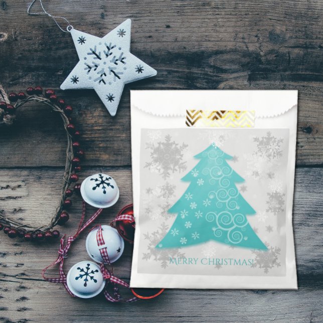Aquamarine Weihnachtsbaum-Fvor-Tasche Geschenktütchen (Teal Festive Christmas Tree Favor Bag)