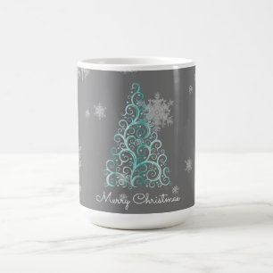 Aquamarine Weihnachtsbaum- und Schneeflocken-Tasse Kaffeetasse