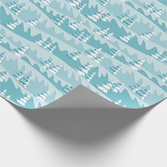 Aquamarine Weihnachtsbäume Geschenkpapier (Ecke)