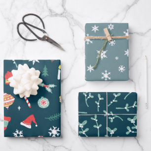 Aquamarine Weihnachtsbilder Snowflakes Twigs Muste Geschenkpapier Set