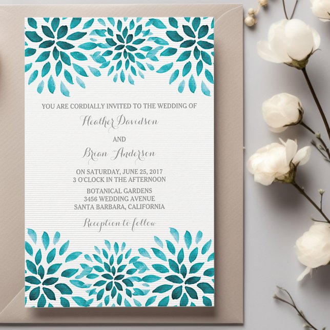Aquamarine Weihnachtsfeier Einladung (Teal Watercolor Chrysanthemum Wedding Invitation)