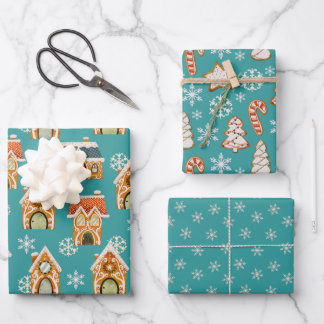 Aquamarine Weihnachtsgebäck Kekse Schneeflocken Geschenkpapier Set