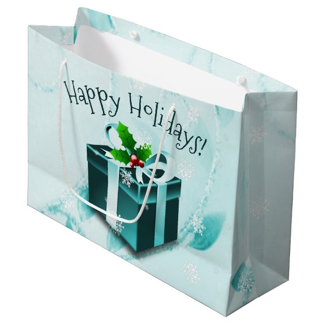 Aquamarine Weihnachtsgeschenktasche Große Geschenktüte (Vorderseite Schrägansicht)