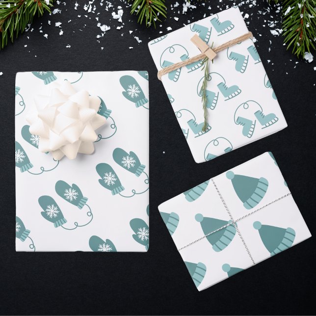 Aquamarine Weihnachtsmilben, Eiswürfel und -hasen Geschenkpapier Set (Von Creator hochgeladen)