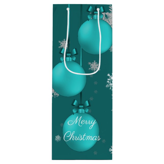 Aquamarine Weihnachtsschmuck Geschenktüte Für Weinflaschen (Vorderseite)