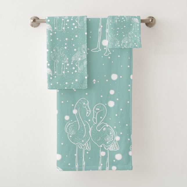 Aquamarine weiße Flamingos im skandinavischen Stil Badhandtuch Set (Insitu)