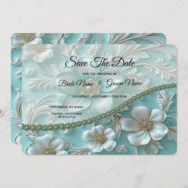 Aquamarine weiße Flora Save the Date