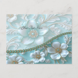 Aquamarine weiße Floral Postkarte