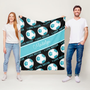 aquamarine weiße Liebe Fußball-Textstruktur Fleecedecke