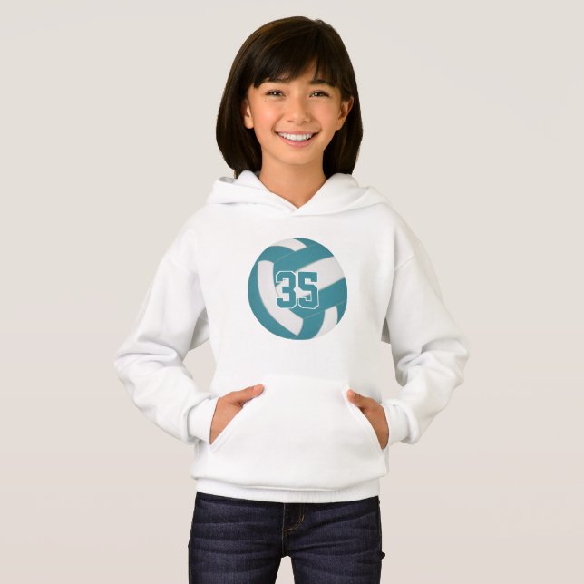 aquamarine weiße Mannschaftsfarben Jersey-Nummer-V Hoodie (Vorne ganz)