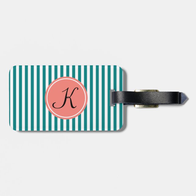 Aquamarine, weiße und korallenrosa Streifen Gepäckanhänger (Rückseite horizontal)