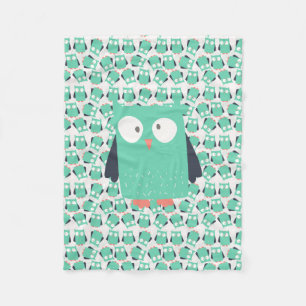 Aquamarine Whimsical Owls Fleecedecke