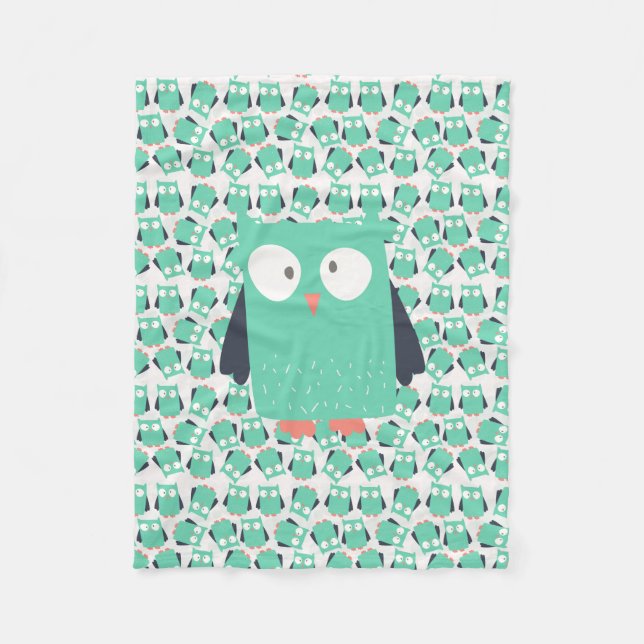 Aquamarine Whimsical Owls Fleecedecke (Vorderseite)