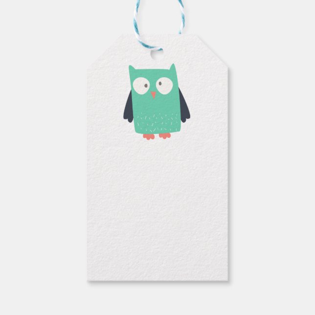 Aquamarine Whimsical Owls Geschenkanhänger (Rückseite)