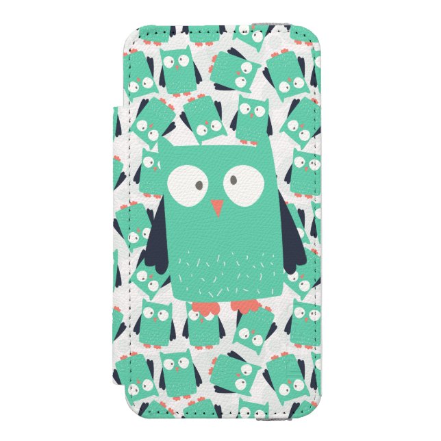Aquamarine Whimsical Owls Incipio iPhone Geldbeutel-Hülle (Folio Vorderseite)