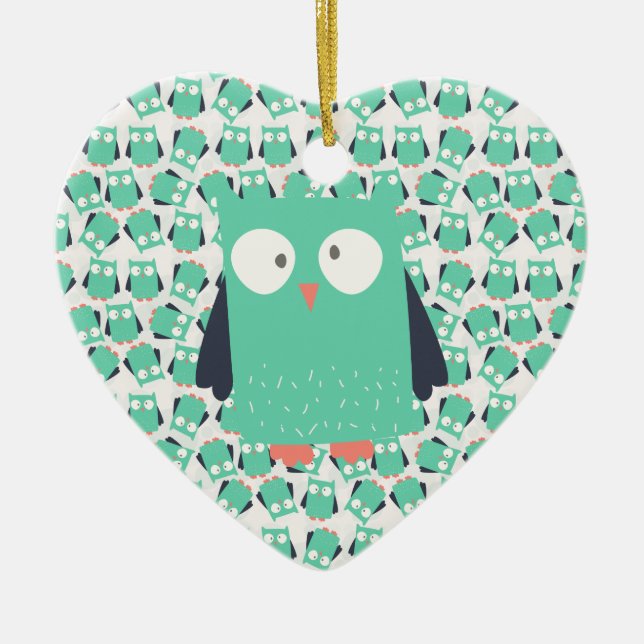 Aquamarine Whimsical Owls Keramik Ornament (Vorne)