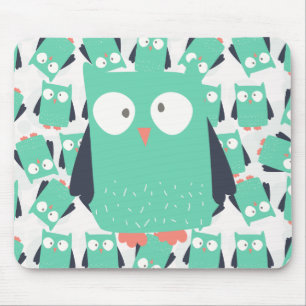 Aquamarine Whimsical Owls Mousepad