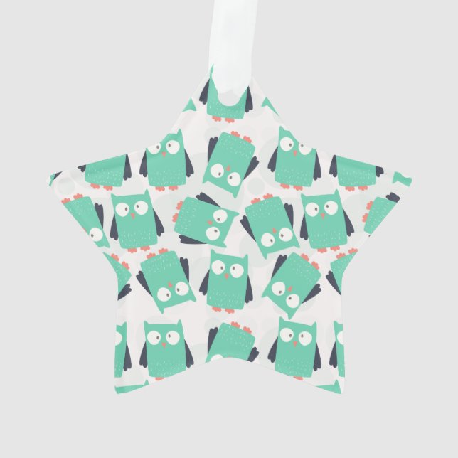 Aquamarine Whimsical Owls Ornament (Rückseite)