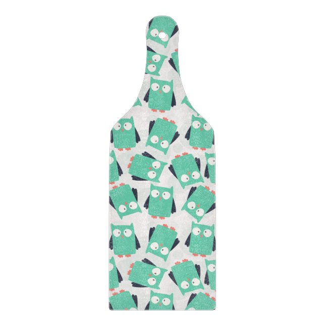 Aquamarine Whimsical Owls Schneidebrett (Vorderseite)