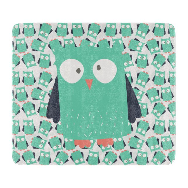 Aquamarine Whimsical Owls Schneidebrett (Vorderseite)
