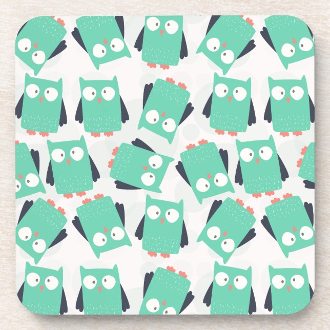 Aquamarine Whimsical Owls Untersetzer (Vorderseite)