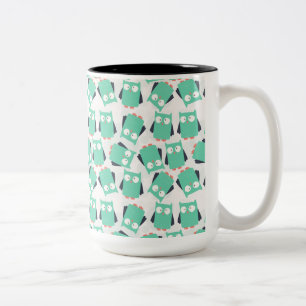 Aquamarine Whimsical Owls Zweifarbige Tasse