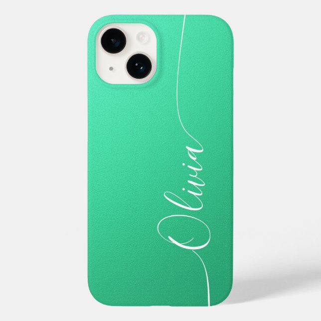 Aquamarine White Elegant Calligraphy Script Name Case-Mate iPhone Hülle (Rückseite)
