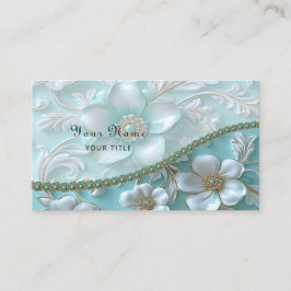 Aquamarine White Floral Business Card Visitenkarte