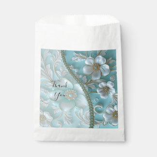 Aquamarine White Floral Gevor Bag Geschenktütchen