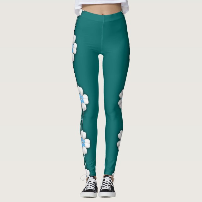 Aquamarine White Lotus Water Lilie Leggings (Vorderseite)