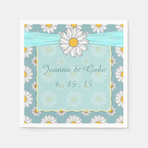 Aquamarine White Yellow Daisy Floral Wedding Serviette