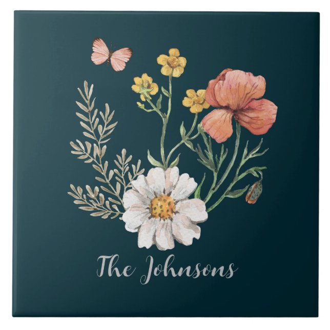 Aquamarine Wildblume Fliese (Vorderseite)