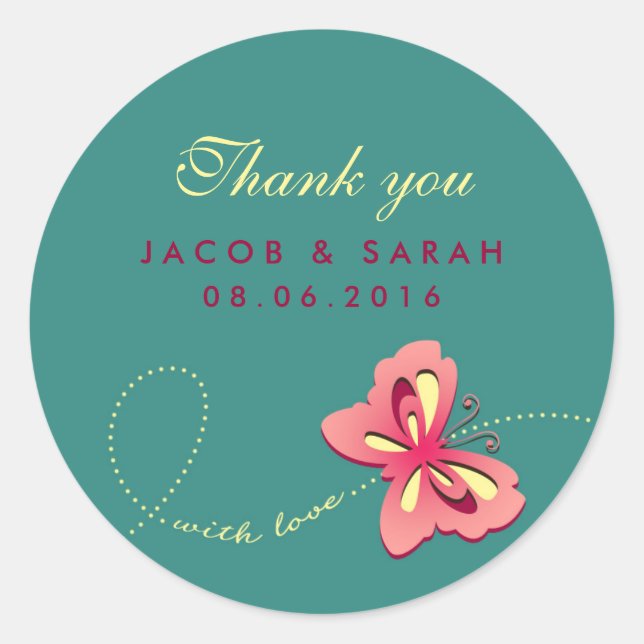 Aquamarine Wirbel Butterfly Wedding Danke Sticker (Vorderseite)