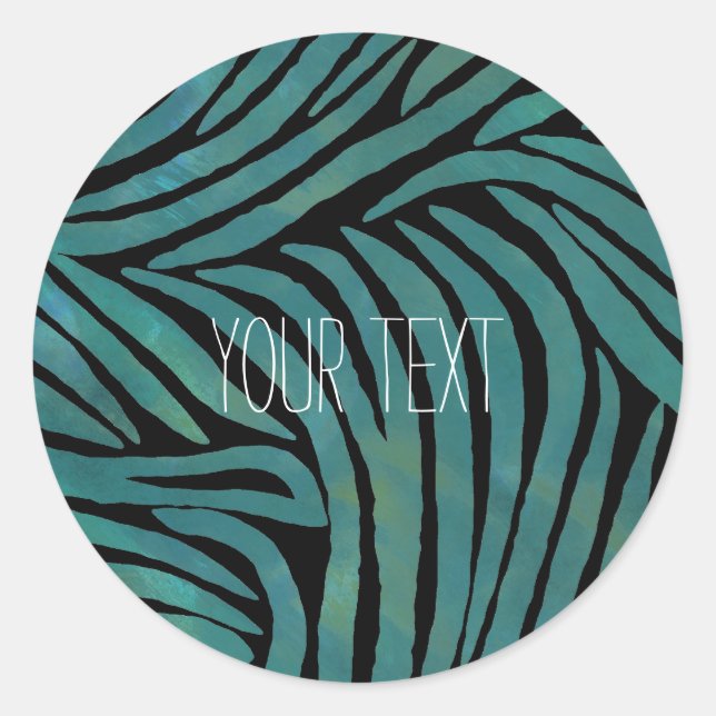 Aquamarine Zebra Print Runder Aufkleber (Vorderseite)