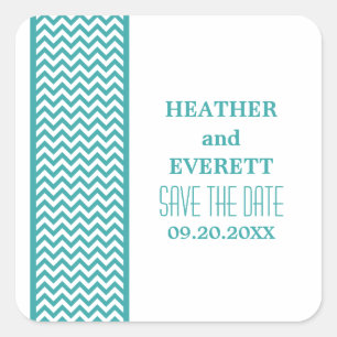 Aquamarine Zickzack Border Save the Date Stickers