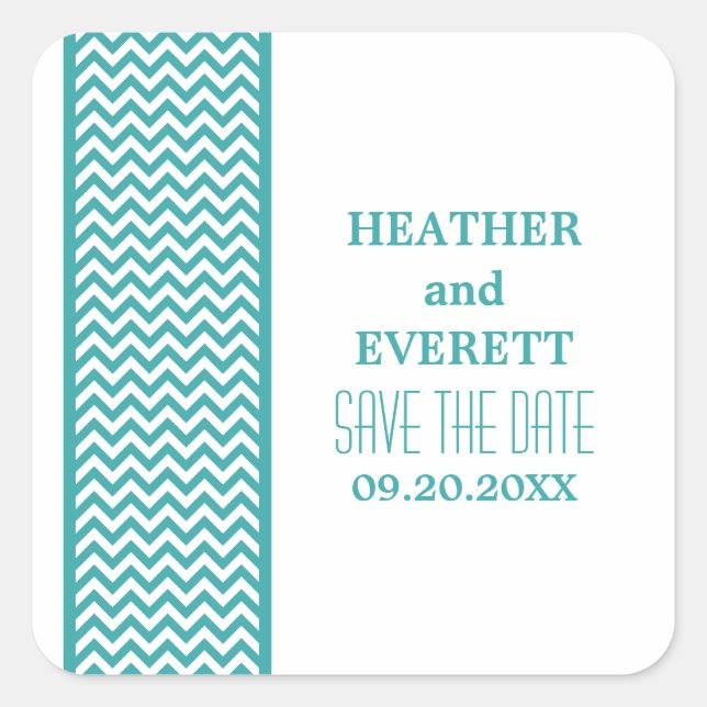 Aquamarine Zickzack Border Save the Date Stickers (Vorderseite)