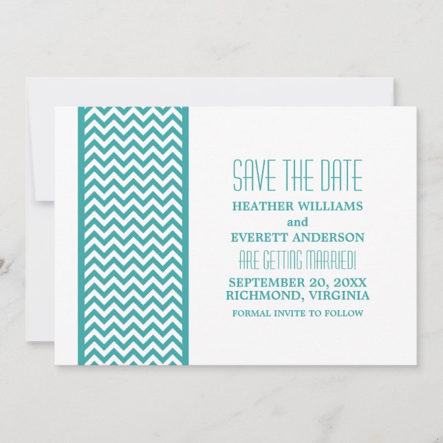 Aquamarine Zickzack Grenze Save the Date einladen Einladung (Vorderseite)