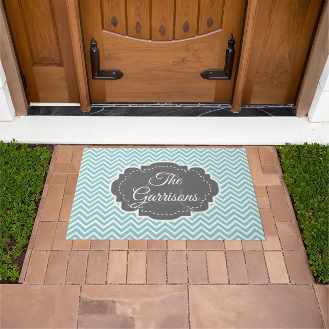 Aquamarine Zickzack Personalisierte Doormat Fußmatte (Außenbereich)