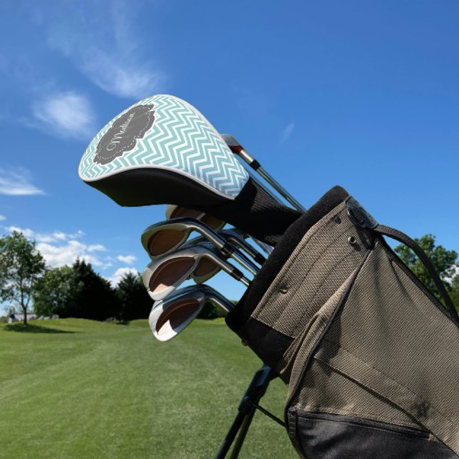 Aquamarine Zickzack Personalisierte Golf Head Cove Golf Headcover (Teal Chevron Personalized Golf Head Cover)