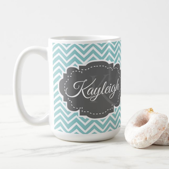 Aquamarine Zickzack Personalisierte Kaffee-Tasse Kaffeetasse (Mit Donut)