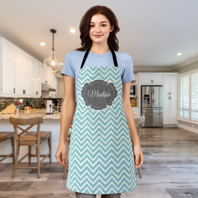 Aquamarine Zickzack Personalisierte Schürze (Teal Chevron Personalized Apron)