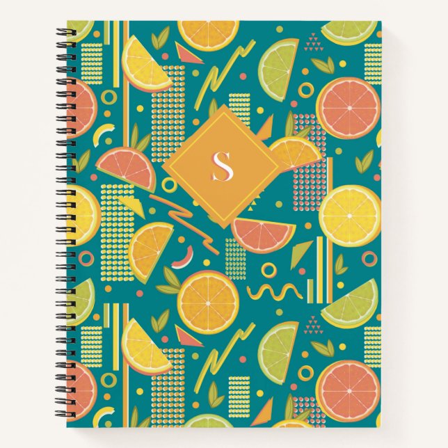 Aquamarine Zitrusfrüchtescheiben der 80er Jahre Notizbuch (Vorderseite)