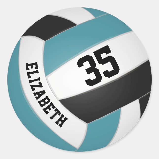 aquamarinen Schwarz-weiße Mädchen Jungs nennen Vol Runder Aufkleber (Vorderseite)