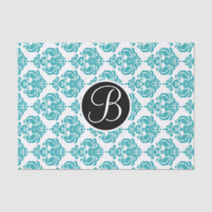Aquamariner Anfangsbuchstabe des Aqua Glam Damask  Seidenpapier