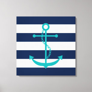 Aquamariner Anker auf blauen Streifen Leinwanddruck