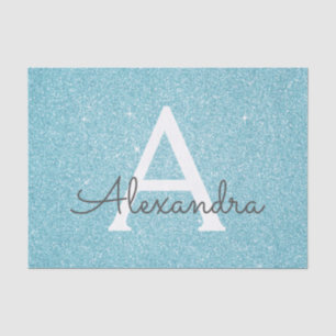 Aquamariner Aqua Blue Glitzer und Sparkle Monogram Seidenpapier