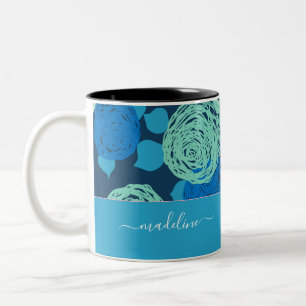Aquamariner Aqua Blue Rose Monogram Individuelle N Zweifarbige Tasse