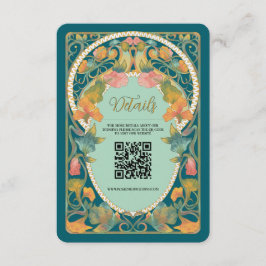 Aquamariner Art Nouveau QR Code Hochzeitkarte Begleitkarte